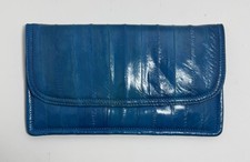 Latico NJ USA Genuine Eel Skin Leather Clutch Wallet Snap Closure Paisley Lined