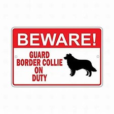 Fsdva Funny Tin Metal Signs Home D cor 8x12 Beware Guard Border Collie Dog Duty