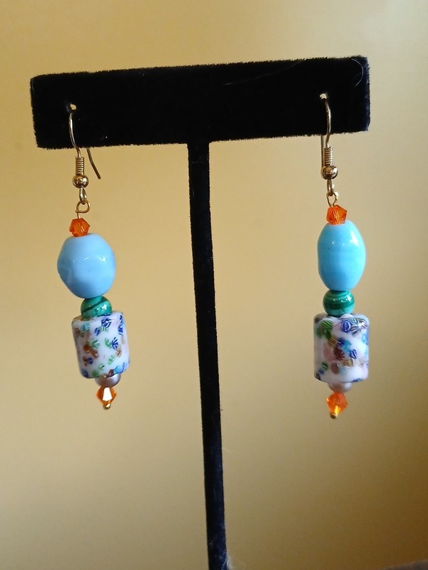 Beautiful Artisan Earrings Vintage Art Glass Millefiori Beads Long Dangle Italy