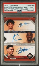 2024 Topps NOW Wembanyama Sarr Risacher Triple On Card Auto Orange /5 PSA 9