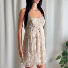 Trixxi Whimsy Fairy Princess Mesh Tiered Cream Sleeveless Mini Dress Size L Y2K