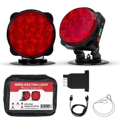 Wireless Pivot Tow Lights - Magnetic Mount, Rechargeable, 4 Pin Flat