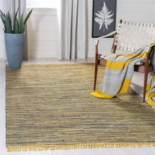 Rag Rug Collection Accent Rug - 4' x 6', Yellow & Multi, Handmade Boho Stripe...