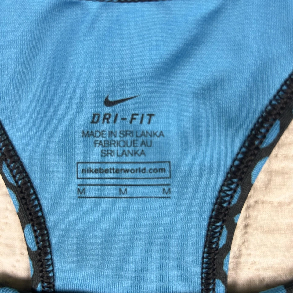 Nike Dri-FIT Sports Bra Medium Blue Black Pattern Racerback Running Training Top - Image 3 of 4