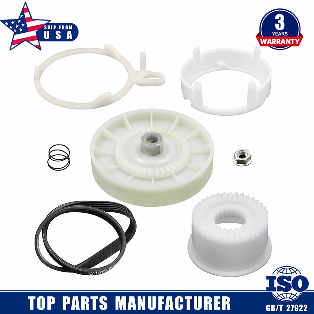 Fit Whirlpool W10006384 Washing Drive Belt & W10721967 Washer Pulley Clutch Kit