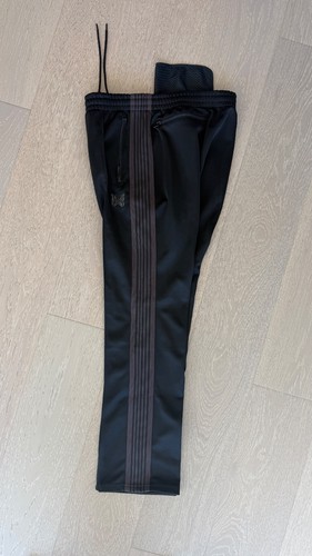 Needles Poly Smooth Narrow Track Pant Medium - Black with Brown Stripe