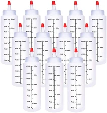 12 Pack 8 Oz Plastic Squeeze Bottles with Red Tip Caps for Ketchup, Sauces, Craf