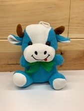 Blue Cow Plush Stuffed Animal Setting 6-1/2" Tall