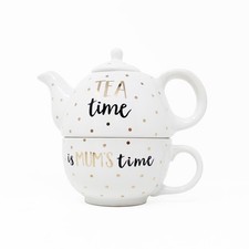 Clearance Mum Teapot For One Cup Porcelain White Gold Dotty Sass & Belle 280ml