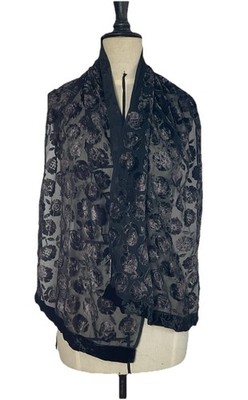 GIORGIO ARMANI Women s Black Scarf W Velvet Floral Details M.I.ITALY 61''/15'' EC