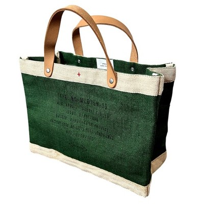 Apolis Global Citizen Magnolia Market Green Tote Bag 100% Natural Golden Jute