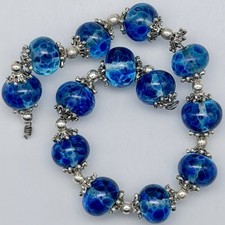 Lot Of 14 Blue Handmade Lampwork Beads For Jewelry Making Design Approx 10mm