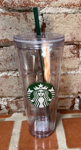 *READ* Starbucks Venti Clear Acrylic Cold Cup Double Walled Tumbler 24oz Straw