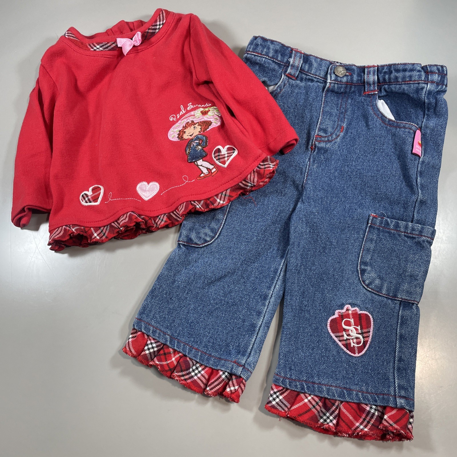 Rare Y2K Strawberry Shortcake 2 Piece Denim Set Toddler 12 Month Vintage