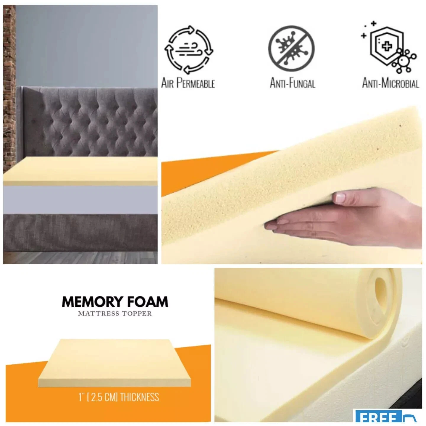 Orthopaedic Memory Foam Mattress Topper | 1"- 2" Thick 100% Memory Foam ALL Size