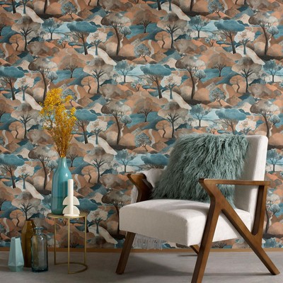 Vinyl Wallpaper Textured Gentle Landscape Trees Green / Blue Erismann 10433-19
