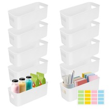 10Pcs White Narrow Storage Bins, 10" Long Bathroom Organizing Bins, Plastic S...