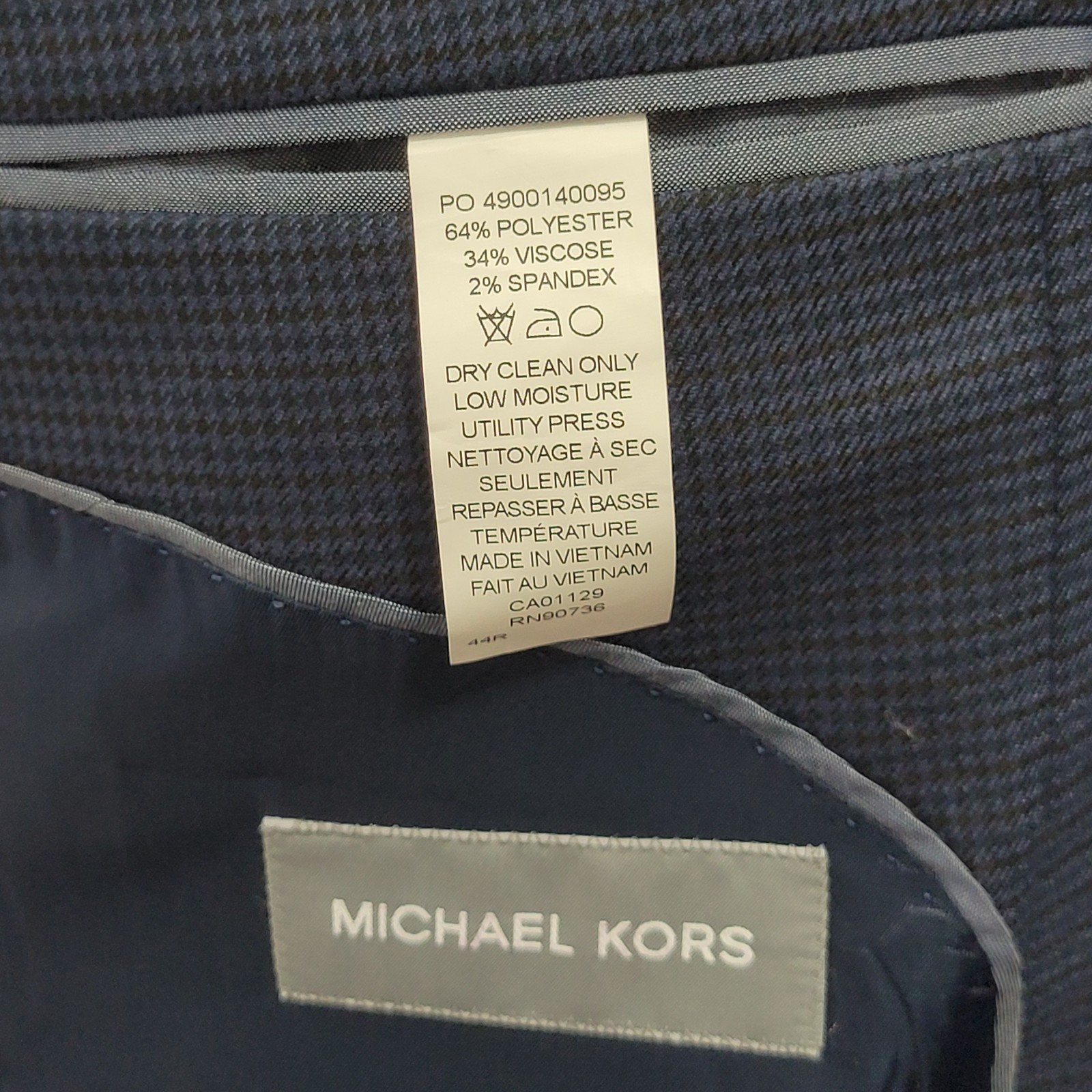 Michale Kors Men's Sport Coat Blazer Two Button Navy Houndstooth Poly Blend 44R thumbnail 14