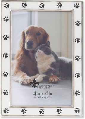 Lawrence Frames 4x6 Silver Metal and White Enamel Picture 4x6, Paw 