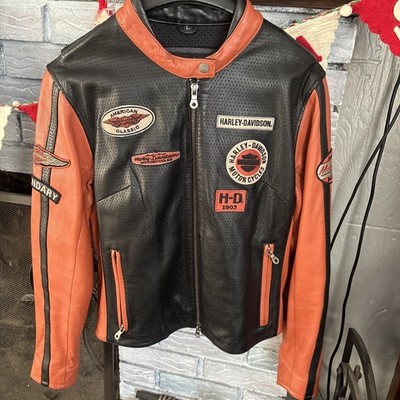 Harley Davidson Women WHIRLWIND Leather Jacket Large Racing Orange 98116-07VW