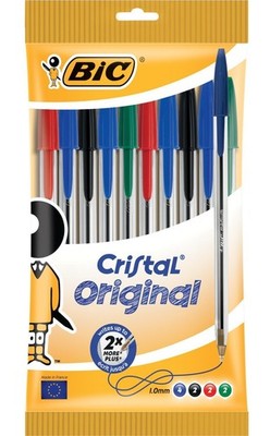 BIC Cristal Original Kugelschreiber, 1 Stück (10er Pack), Schwarz, Blau, Grün 