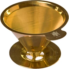 Golden Stainless Steel Reusable Coffee Filter, Pour over Cone Dripper with Fine 