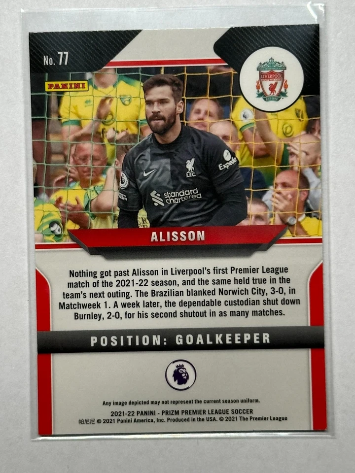 2021-22 Panini Prizm Premier League - Alisson Becker #77 Silver Prizm Liverpool - Image 4 of 4