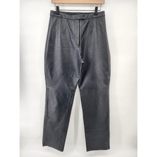 90s Massini 30"Black Genuine Leather High Rise Straight Leg Trousers Size 10