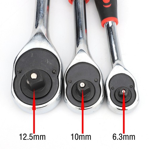 3PCS HEAVY DUTY QUICK RELEASE RATCHET HANDLE SET CARBON STEEL 1/4" 3/8" 1/2" UK - Picture 3 of 12