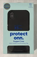Protect Onn. iPhone XS Max Rugged Case w/ Holster/Rotating Clip, 15' Drop, Black