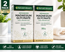 2 Pack Nature's Bounty Magnesium Glycinate 360mg 90 Caps Exp 2028