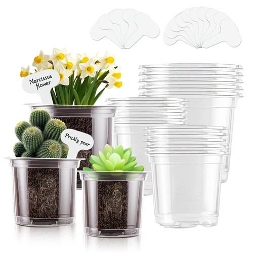 Clear Nursery Pots 5/4/3.5 Inch Plastic Seed Starter Plant Flower Pot with Dr...