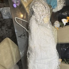 White Lace Wedding Dress Beaded Embroidered w/ Lace Veil Overlay