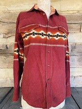 Vintage 90 s WRANGLER Red Maroon Western Pearl Snap Aztec Button Shirt Men s MD