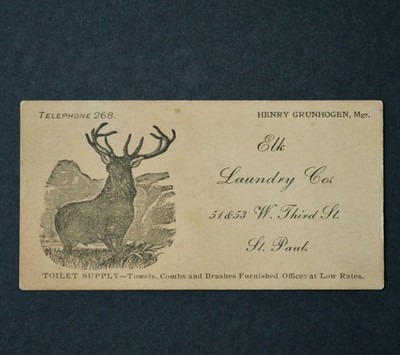 Elk Laundry St. Paul Minnesota Business Card Vintage