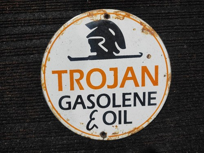 #ad #ad Porcelain Trojan Gasolene amp; Oil Enamel Metal Sign Plate Size 6quot; Inches Round $29.99