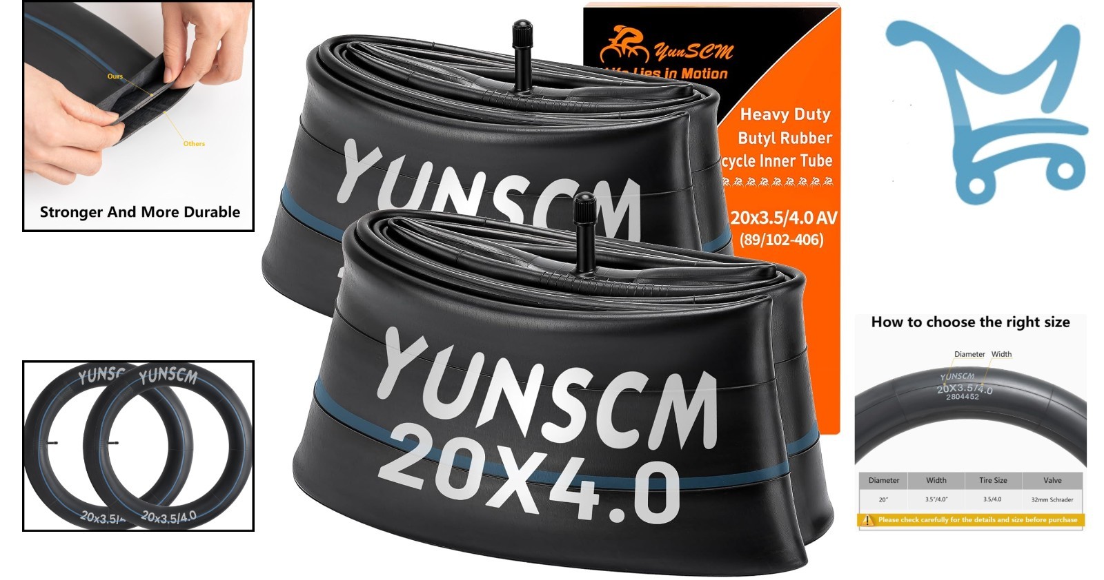 20 Inch Fat Tire Inner Tube Heavy Duty Butyl Rubber Schrader Valve Bike