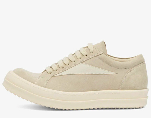 Rick Owens Street Men's US 9 Beige/Cream Suede Low-Top Lace-Up Sneakers