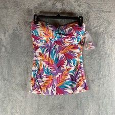 Anne Cole Womens Swimsuit L Tankini Top Bandeau Convertible Strap White Palm NWT