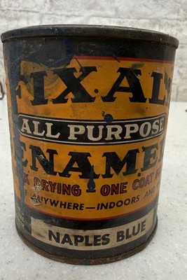 Vintage Fix All Purpose Enamel Naples Blue Collectible Paint Can 1950s Retro