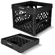 CleverMade Collapsible Milk Crate 25L 6.6 Gal , 50 lb Heavy Duty Folding Cra...