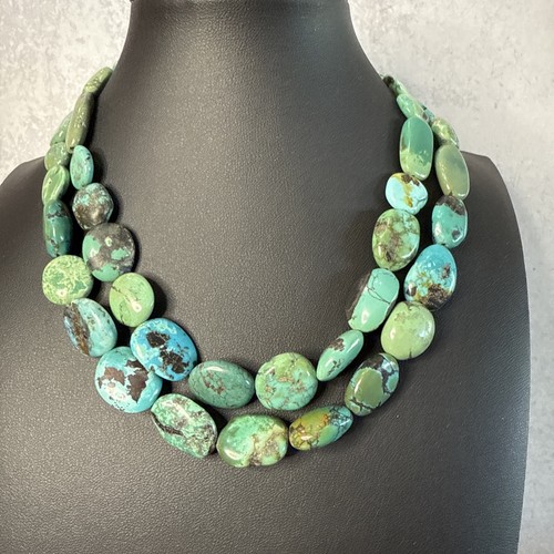 Turquoise Beaded Double Strand Chunky Necklace 16” W/extender - Picture 2 of 9