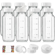 8 Pack 16 Oz Reusable Glass Milk Bottles w 100 Airtight Heavy Duty SCREW Lid...