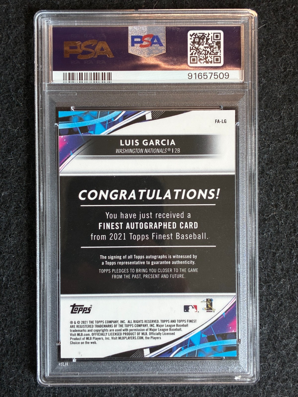 2021 Topps Finest LUIS GARCIA JR RC Gold Auto /50 PSA 9 - Nationals/Yankees view 4