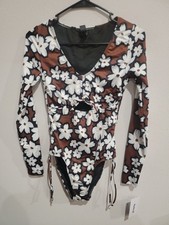 Hurley Women's Bold Daisy Printed Long-Sleeve One-Piece Swimsuit Sz S NWT