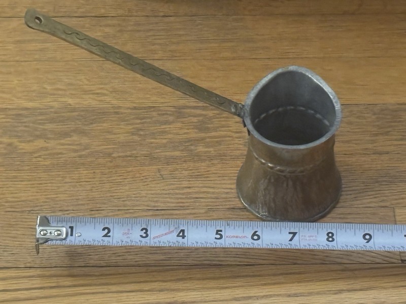 Vintage Turkish Copper Cezve Coffee Pot Ibrik Hand-Hammered Brass Handle 3.5"