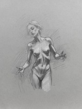 Disegno ritratto femminile nudo 8x10 originale tecnica mista