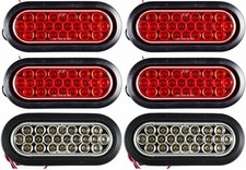 6 Inch Oval 24 Led Stop Turn Reverse Backup Tail Truck Light Kit- 4 Red2 White