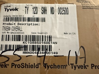 Dupont Medium TY 120 SWH MD Tyvek Disposable Coverall Jumpsuit Case OF 25 NWT