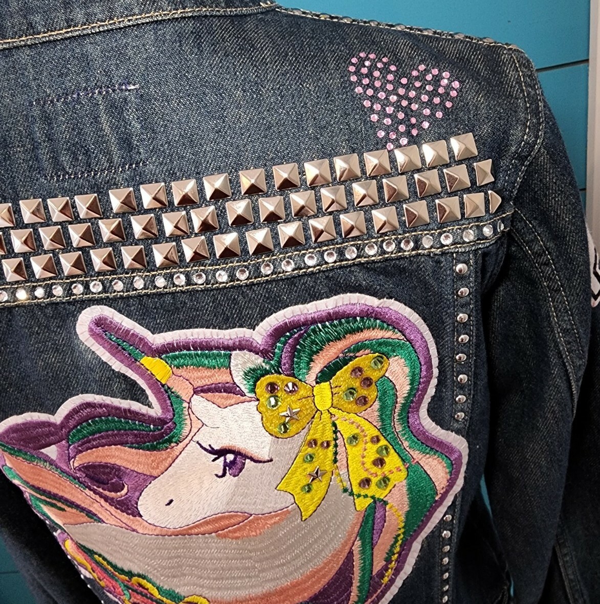 OOAK Unicorn Madness Patch Jean Jacket Studs Beda… - image 4